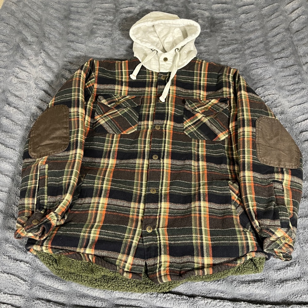 Legendary Whitetails‎ Mens Large Plaid Sherpa Lined Hooded Flannel Shirt Jacket
